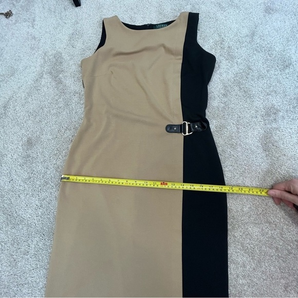 LAUREN Ralph Lauren camel tan brown black sleeveless buckle dress Sz 8 - Picture 14 of 15